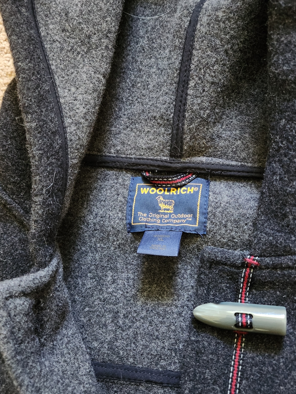 NWT Woolrich Wool Dark Grey Hooded Toggle Duffle Jacket Ladie's Size XL - Picture 3 of 6